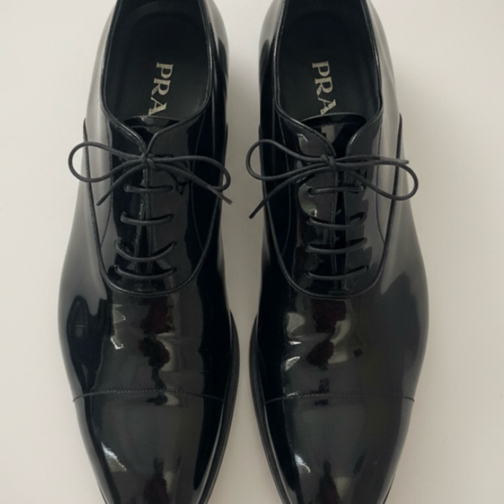 Prada Men’s Black Patent Leather Oxford Dress Shoes 9 Made In Italy Fathers Day - Picture 9 of 9